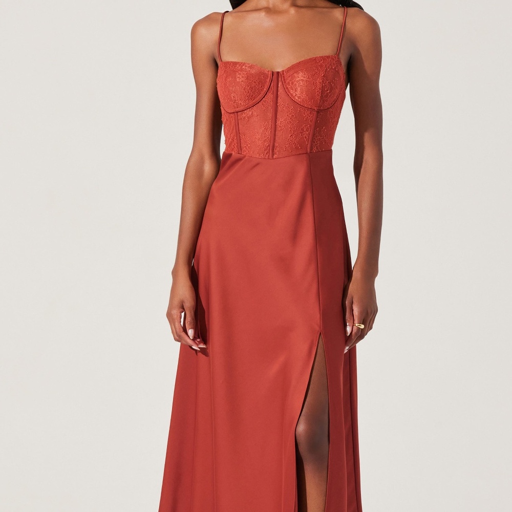 Astr Lace Bustier Midi Dress in Terracotta